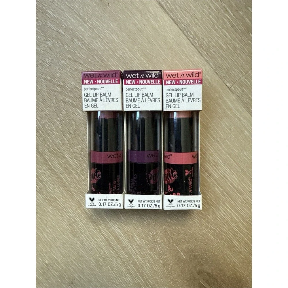 Lot (3) NIB Wet N Wild Perfect Pout Gel Lip Balm 951B Tease 955B Love 956A Rule
